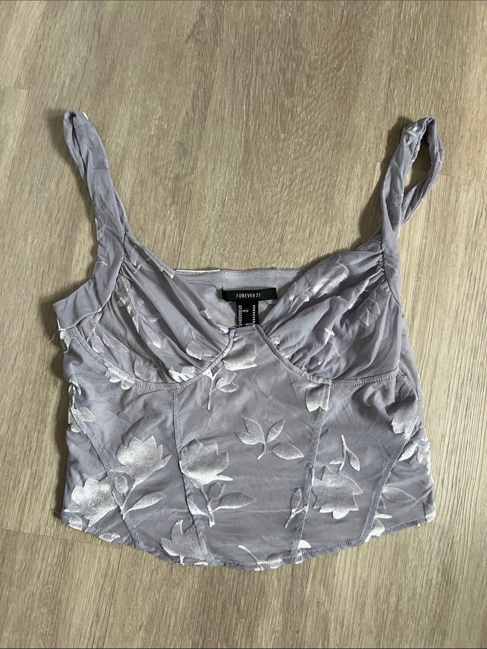 Forever 21 Lavender Satin sweetheart Crop Cami corset-style flocked floral M